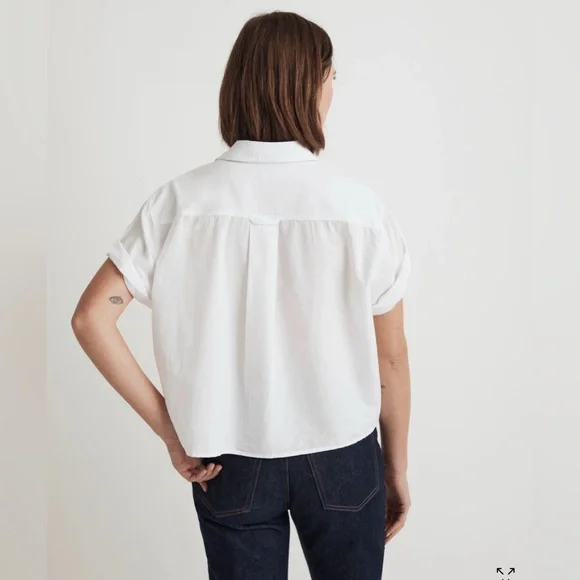 NWT Madewell Cropped Utility Button-Up Shirt, White, Oversized Small - Picture 2 of 9